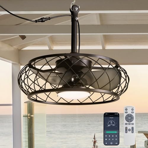 CROSSIO 20'' Outdoor Ceiling Fan with Lights Remote...