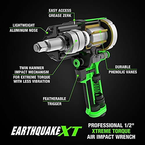 HFT EARTHQUAKE 12 In. Composite Xtreme Torque Air Impact Wrench, Green EARTHQUAKE XT Professional Grade - Thumbnail 3