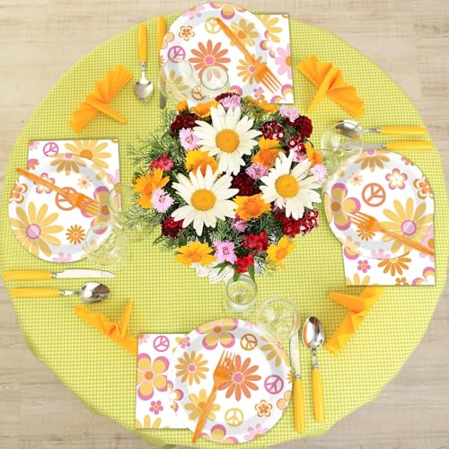 Image of ZOIIWA 200 PCS Groovy Birthday Tableware Disposable Hippie Daisy Flower Plates Napkins Party Supplies 60s 70s Two Retro Boho Dinnerware Set Hippie Party Baby Shower Decoration Serve 50 guest