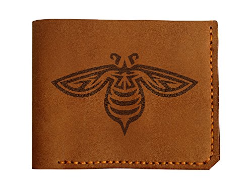 Men's Bee Tattoo Handmade Natural Genuine Pull-Up Leather Wallet #TOP26