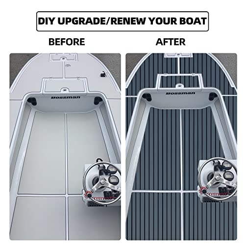 Focean Boat Flooring Eva Foam Boat Decking Faux Teak Marine Flooring Boat Mat Boat Carpet Sheet For Motorboat Rv Yacht Kayak Surfboard, 94.5''X 15.7'', Dark Grey+Black Lines #TOP5