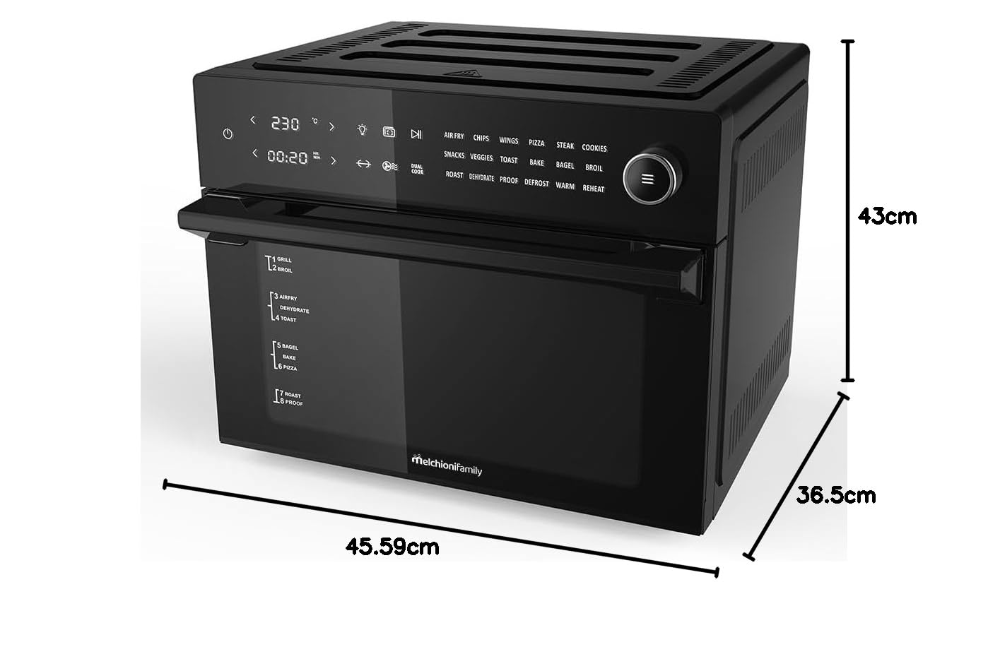 Melchioni Family | Friggitrice ad Aria BENEDETTA Capacità 30 litri, Display Digitale, Funzione Dual Cook, Air Fryer con 18 Programmi, 30-230°, Timer 12h, Colore Nero