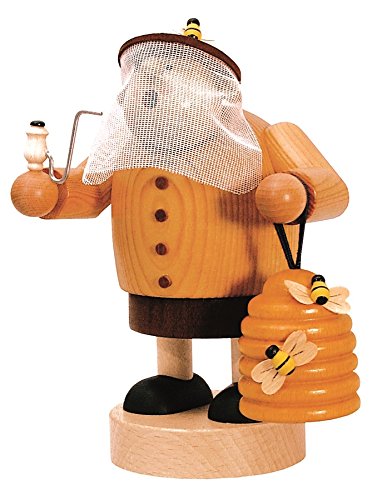 Figurine fumeur Apiculteur en bois 19 cm, artisanat traditionnel des Monts Métallifères allemands