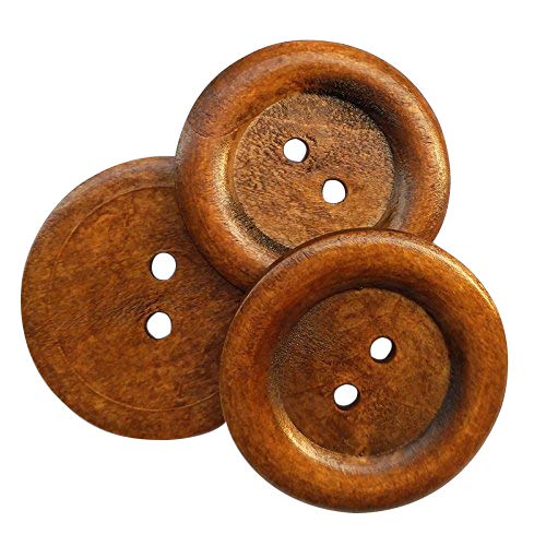 Chenkou Craft 20Pcs Big Size 50Mm 2" Round Wood Buttons 2 Holes Craft Sewing Button (Brown) #TOP20