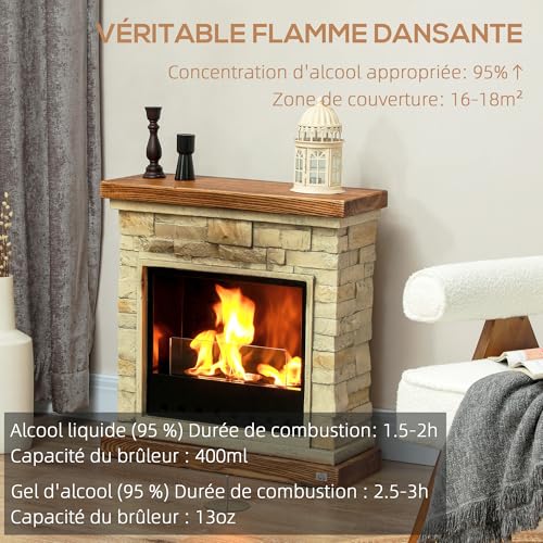 HOMCOM Bio-ethanolhaard, ethanolhaard, brander 400 ml, brandduur van 3 uur, met veiligheidsglas, biologische pan voor het neerzetten op de vloer, afdekking 16-18 m², bruin - Afbeelding 4