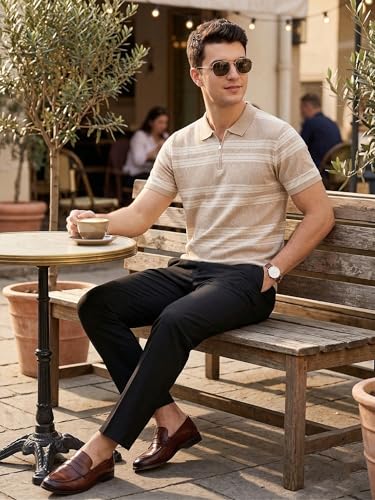 Image of XENOVAURBAN Polo t Shirt for Man | Striped Pattern Mens Cotton Polo Neck T-Shirt with Collar | Regular fit | Breathable and Soft - Polo-Striped-P