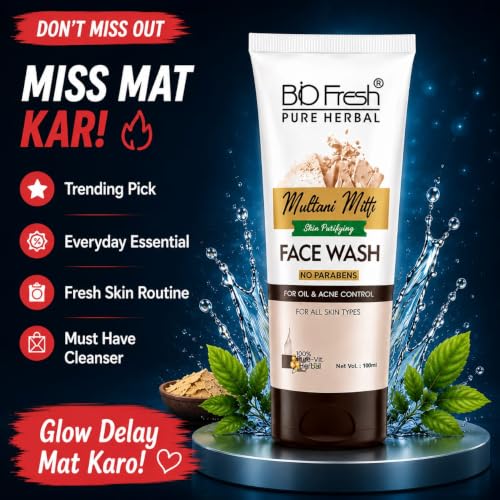 Image of Biofresh Multani Mitti Face Wash with Rose For Oil Control & Acne Controls Excess Oil Brightens & Purifies Skin Oily Skin Face Wash for Women & Men (Pack of 2)