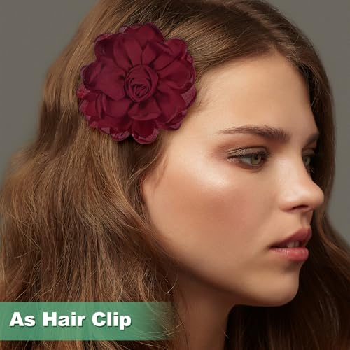 Image of M METERXITY Rose Flower Brooches and Pins for Women, Lapel Pins Dainty Satin Fabric Big Camellia Hair Flowers Clips for Wedding /Parties /Clothes /Jewelry