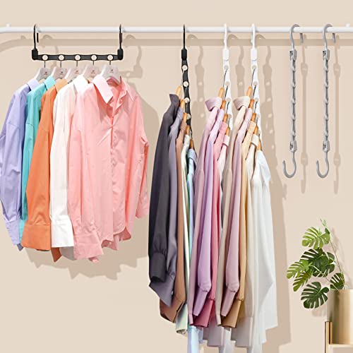 Image of 24 Pack Hangers Space Saving Magic Space Saver Storage Smart Plastic Clothes Hanger Organizer Closet Organizers and Storage for Closet Apartment College Dorm Room Essentials,Black White Grey