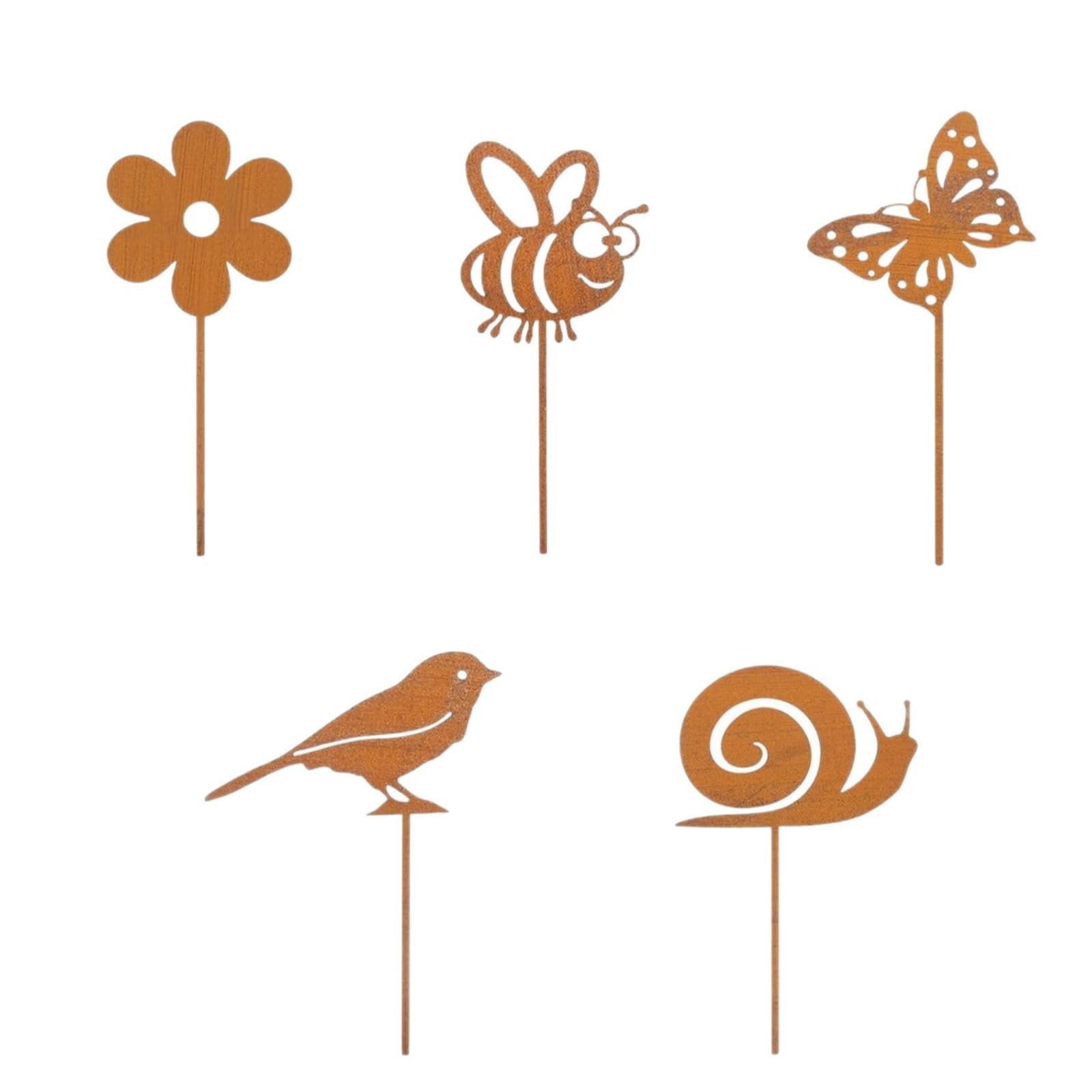 Piquets de jardin en métal style croquis rétro avec abeilles et fleurs