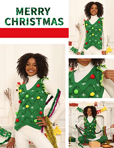 v28 Ugly Christmas Sweater for Women Reindeer Funny Merry Knit Sweaters Vest4