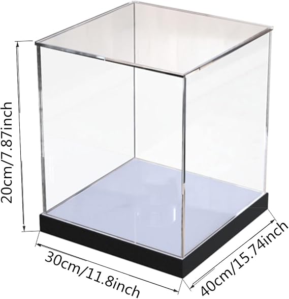 Acrylic Box with Matte Black Base, Fully Assembled Clear Acrylic Display Case, Preassembled Display Case,30cmx40cmx20cm