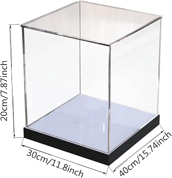Acrylic Box with Matte Black Base, Fully Assembled Clear Acrylic Display Case, Preassembled Display Case,30cmx40cmx20cm