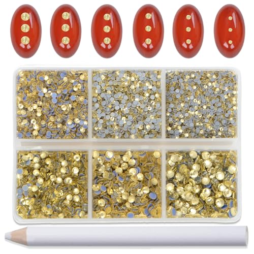 Image of Bymitel Hotfix Crystal Rhinestones Round Gems for Crafts,Mixed 6 Sizes with Wax Pencil Kit, Jonquil 1.3-3.2mm(SS3-SS12 /8000pcs)