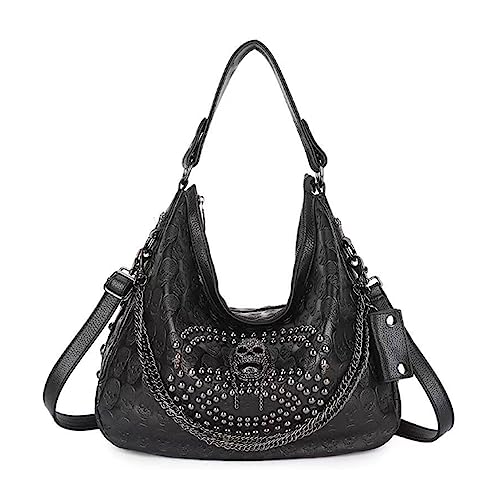 Sac à main en similicuir de qualité supérieure avec finitions rivets et chaîne pour femme