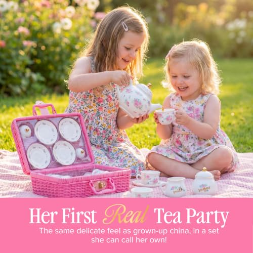 Image of Giggle & Honey Floral Porcelain Tea Set for Girls