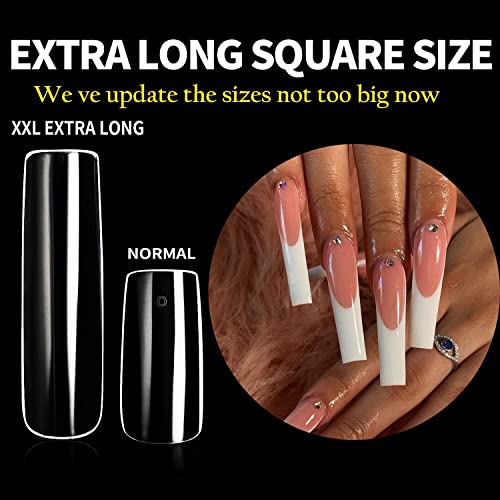 Una Gella Full Nail Tips Extra Long Tapered Sqaure Tips 504Pcs No C Curve Nail Tips Xxl Long Straight Nails Tips Full Cover Clear Acrylic Nail Tips Square Long Full Press On Nails Clear Press On Nails Tip With Box #TOP1