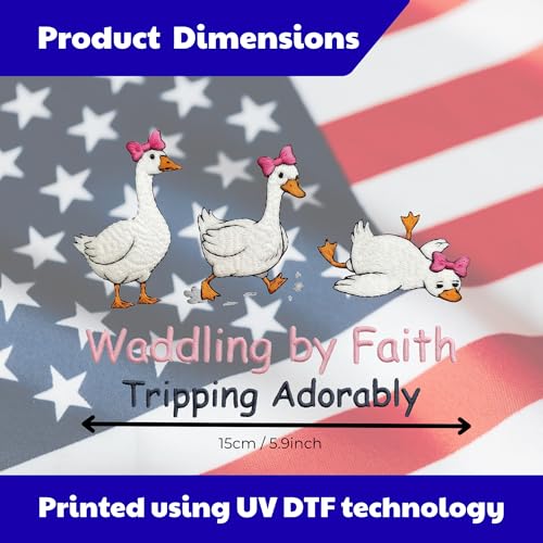 Image of Funny Christian Car Decal Waddling by Faith Sticker - Cute Goose Duck Tripping Adorably Bumper Decal, Inspirational Bible Verse Vinyl Sticker, Faith Over Fear Gift for Christian Women Mom