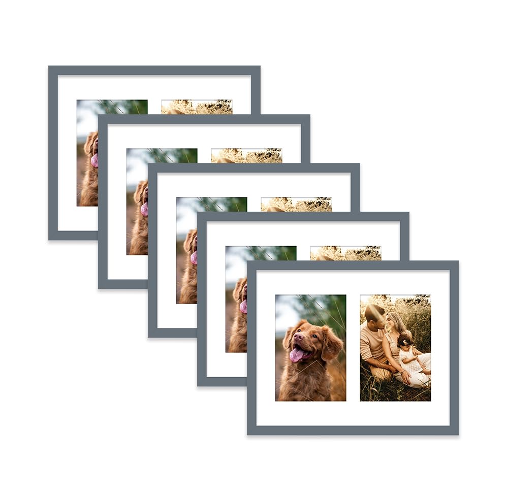 Grey Multi Photo Frame - Holds 2 x 6x4 Pictures, Family Collage Picture Frame for Wall Display, 10x8 Frame size, Set of 5