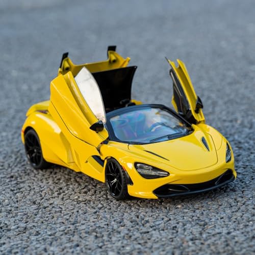 Image of FEXXA 1.18 Scale McLaren 720S Die-Cast Metal Car with Sport car Openable Doors Light and Sound,Pull Back Function Indoor Outdoor Toy for Kids (Yellow)