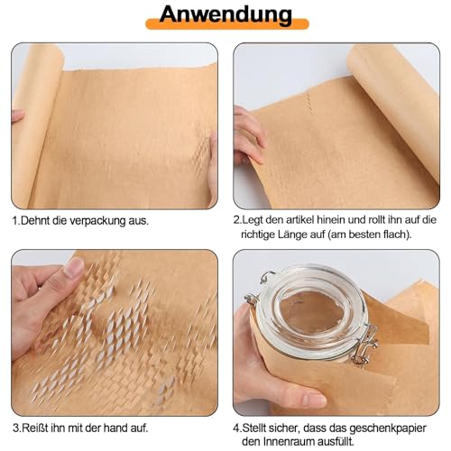 Wabenpapier Verpackungsmaterial, Bienennest Verpackungspapier 30 CM x 50 M, Verpackungsrolle Kraftpapier, Kraftpapier Rolle für Geschenkverpackungen, für Versand und Umzüge Zerbrechliche, Braunes