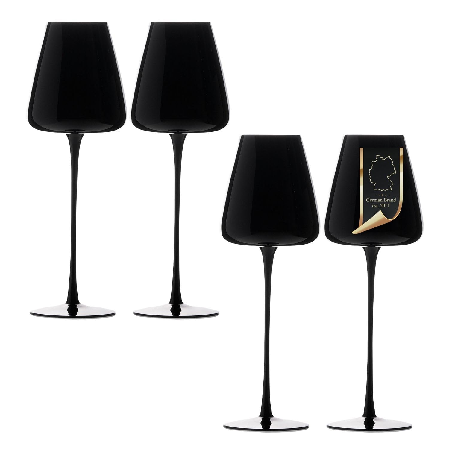 INTIRILIFE 4x Copa de vino con diseño moderno en Negro - Capacidad de 500 ml - Copa para vino tinto vino blanco, cáliz, apto para lavavajillas, vidrio de cristal, resistente a golpes