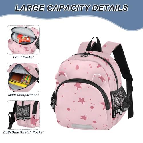 Kid's Backpack for Boys & Girls Toddler Bag Pink Star Polka Dot Pattern Backpack with Safety Leash4