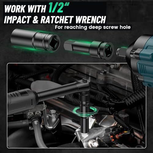 12 Pcs Deep Impact Socket Set, 8-24 MM Hex Long Socket Set 1/2 Inch Impact Wrench Socket Set Comes with Impact Driver Socket Extension Bar for Home Car Repair 3 12 Pcs Deep Impact Socket Set, 8-24 MM Hex Long Socket Set 1/2 Inch Impact Wrench Socket Set Comes with Impact Driver Socket Extension Bar for Home Car Repair - Image 3