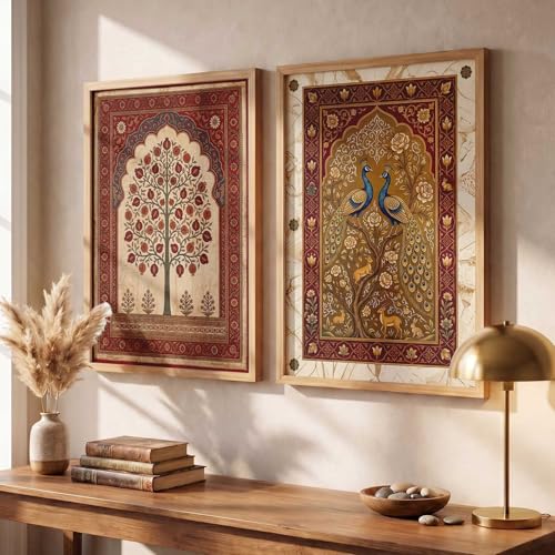 Image of kotart Madhubani Art Wall Painting Traditional Home Decoration With Frame For Living Room Bed Room Hotel Wall Decor Digital Reprint Set of 2 (19X25 INCH)