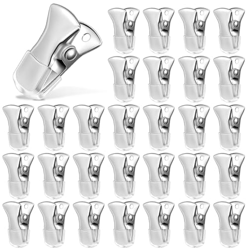 Apojgitn 30PCS Mini Metal Alligator Clips, Non-Slip Silver Fabric Pins, Flat Mouth Clip ID Badge Holders for Crafts, Sweater, Lanyard, Chip, Food, Bag, Office Supplies
