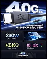 Silkland Zertifiziert USB4 Kabel mit Thunderbolt 4 Kabel, 40Gbps USBC Datenkabel, PD3.1 240W 48V 5A Ladekabel, 8K60Hz 4K144Hz Videokabel USBC für Macbook, Dock, SSD, Display, Galaxy S25 Ultra, 1m – Ansicht 2