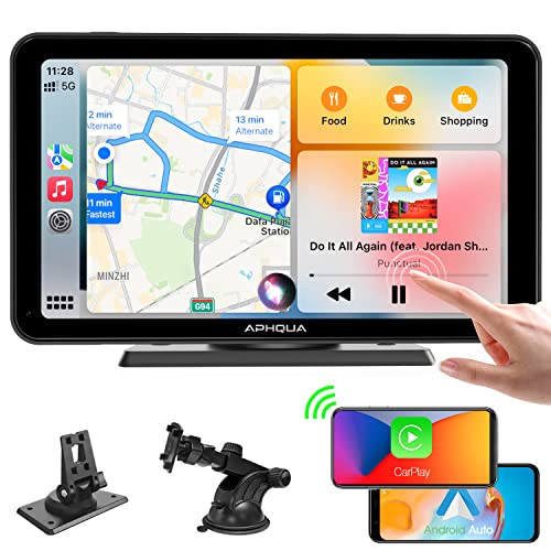 APHQUA Portable Wireless Apple Carplay and Android Auto7 Inch IPS HD