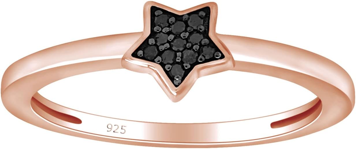 Color Enhanced Black Natural Diamond Accent Star Ring in 14k Gold Plated 925 Sterling Silver For Women (0.03 Cttw, I2-I3 Clarity)