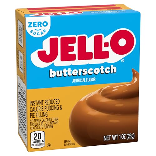 Image of Jell-O Zero Sugar Instant Pudding & Pie Filling Mix, Butterscotch Flavored, Reduced Calorie Dessert, Smooth & Creamy for Baking, Pies & No-Bake Recipes, 1 oz (Pack of 12)