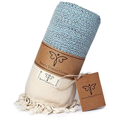 Smyrna Turkish Cotton Original Series Throw Blanket 100% Cotton|Large 127x152cm Wearable Cosy Blanket|Made in Turkey|Machine Washable|Premium Luxury Striped Bath Towel - Light Blue Cover