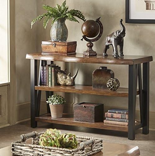 Banyan Live Edge Wood and Metal Console Sofa Table Bookshelf by SIGNAL HILLS