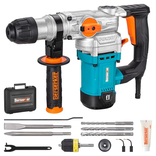 Berserker 1-1/8' SDS-Plus Rotary Hammer Drill with 1/2' SDS Plus Shank Keyless Chuck Adapter, 9 Amp...