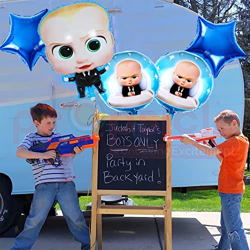 Image of Propsicle Birthday Boss Baby Decorations Foil Blue Balloon Pack of 5 Set For Boss Baby Theme Kids Party Prince Kids Helium Foil Balloon Item.