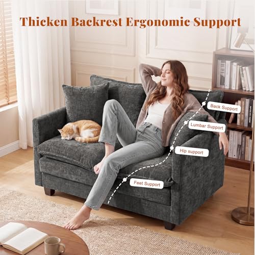 Image of 50'' Loveseat Sofa Cloud Sofa Couch, Modern Loveseats 2 Seat Couch 27 inch Deep Seat with 2 Pillows for Small Spaces Apartment Studio Office Bedroom Living Room, Grey