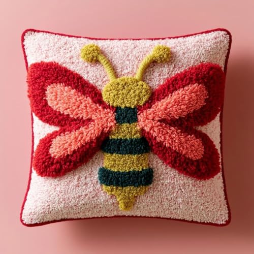 Kit de cojín de gancho de pestillo de 43x43 cm y fundas bordadas de mariposa