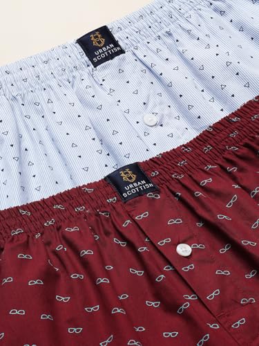 Image of Urban Scottish Men's Pack of 2 Cotton Printed Boxers with Side Pockets