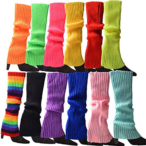 Image of Women 80s Fluorescent Colored Knit Leg Warmers Ribbed Footless Socks Stockings Halloween Dance Party Accessories