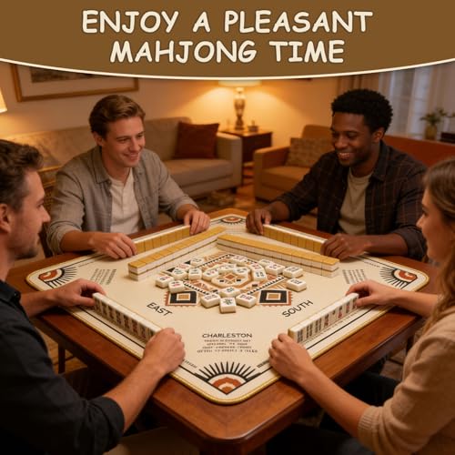 ZGCXZZ Portable Mahjong Mat with Rules (33"x33"), Ethnic Style Game Mat Noise Reduction Non-Slip, No Creases Rubber Table Mat Cover with Drawstring Bag & 3 Dice for Poker, Card, Tile & Board Game by ZGCXZZ - Used condition - Image 2