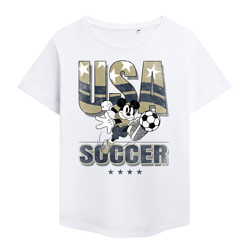 Disney Women's Mickey Mouse Usa Soccer Fashion T-Shirt, White | Size: 2XL