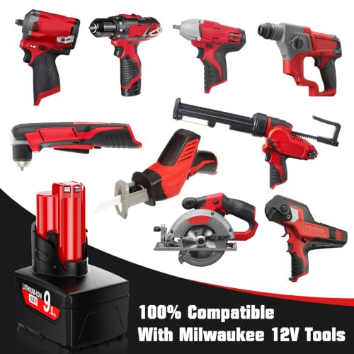 Image of 2Pack 9.5Ah Replacement for Milwaukee M12 Battery with LCD Display Compatible with Milwaukee 12V Battery 48-11-2401 48-11-2402 48-11-2411 48-11-2420 Cordless Power Tools