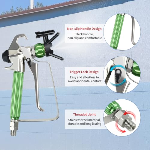 Airless Paint Sprayer Gun 3600 PSI High Pressure Spray Gun 517 Reversible Spray Tip and Nozzle Guard Gun Filter with Gun Repair Kit for Airless Spraying Machine