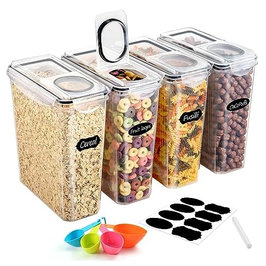 OSTBA APPLIANCE Botes Cocina Almacenaje 4 Piezas(3.7L), Recipientes para Alimentos de Plástico con Tapa Hermética, Recipientes de Almacenamiento Cocina para Cereales, Pasta, Granos