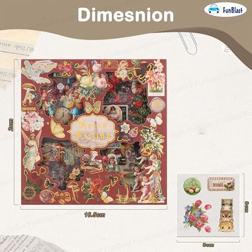 Image of FunBlast Self Adhesive 640Pcs /100 Sheets, Vintage Nature Stickers, Retro Decorative Sticker's for Scrapbook, Sticker's for Project, Japanese Style Sticker Set, Journals, Scrapbooking (Multicolor) (B)