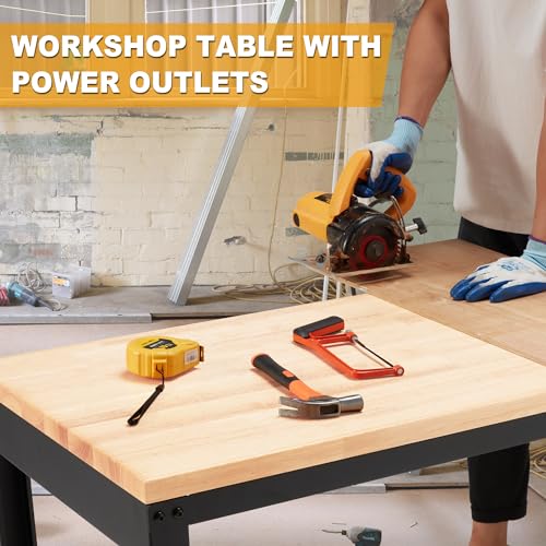 image for HABUTWAY Height Adjustable Workbench 60“ 2000 Lbs Capacity Oak Wood 