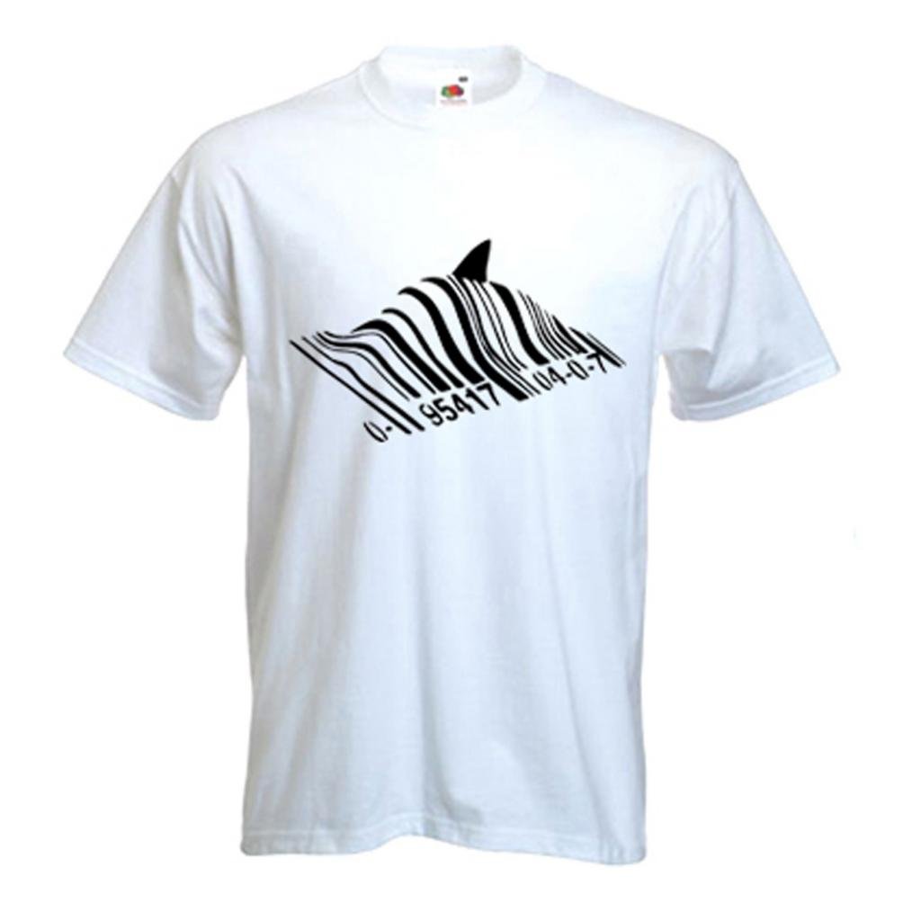 Tribal T-Shirts White Banksy Barcode Shark T-Shirt (Large, )